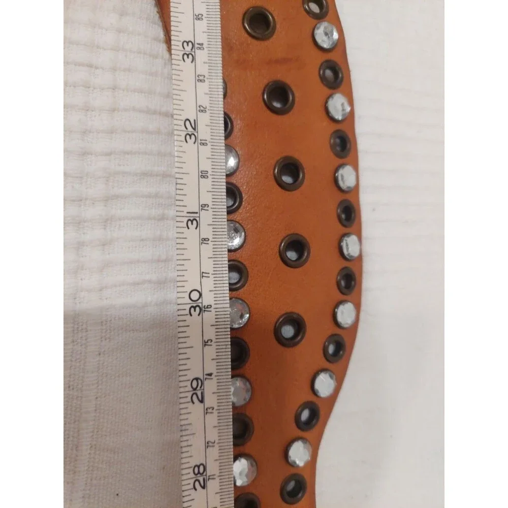 Gap 1969 Studded Rhinestone Leather Belt Massive Buckle Closure Brown Small